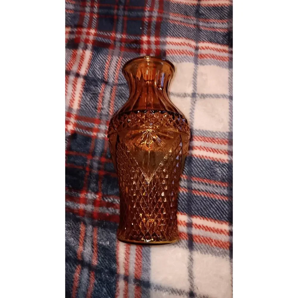 Vintage Amber Glass Vase Diamond Pattern 6.5